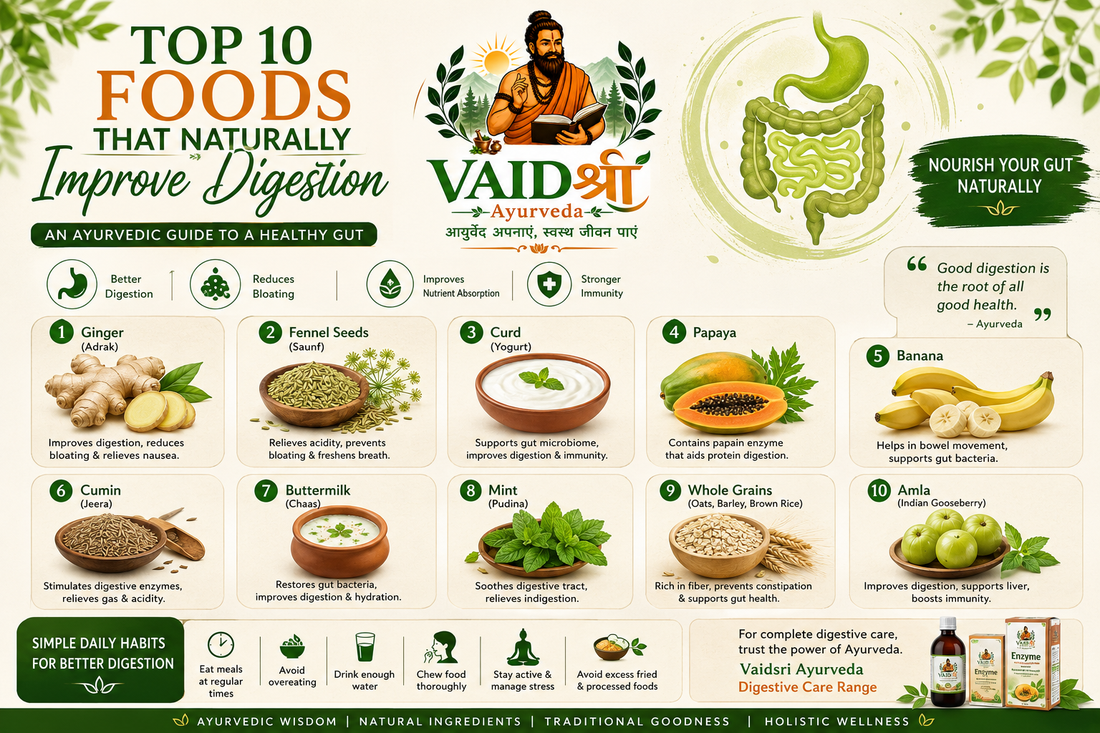 Top 10 Foods That Naturally Improve Digestion: An Ayurvedic Guide to a Healthy Gut